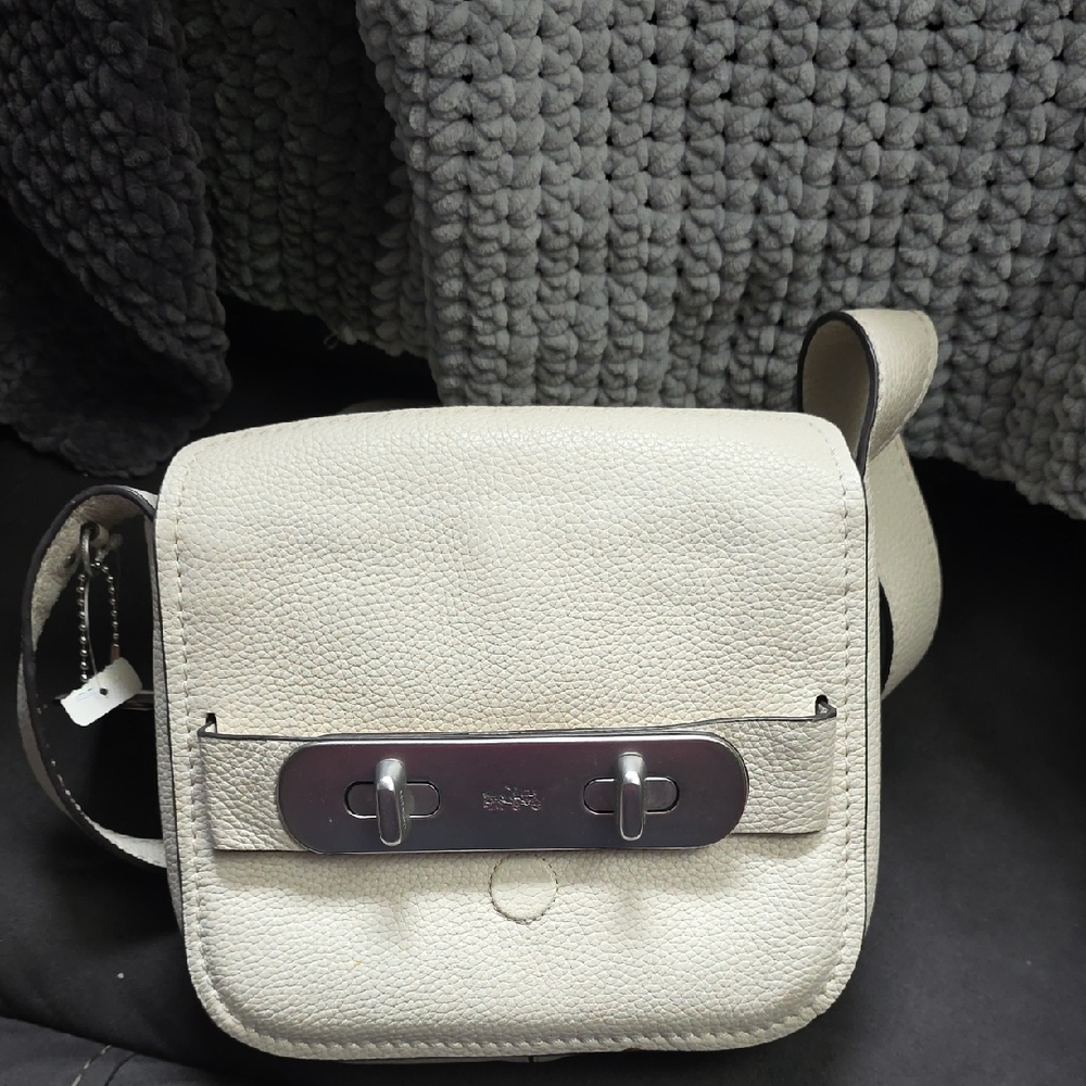 Coach Cream Leather Crossbody Bag with Silver Hardware